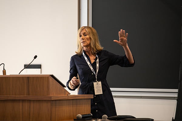 SIOE conference photo: Siwan Anderson delivering the keynote lecture.